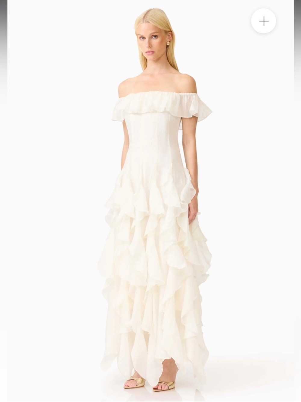 elliatt yvette cream off the shoulder ruffle corset maxi gown dress medium NEW - Picture 4 of 11